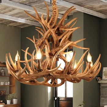 

Horn Deer Resin Antler Chandelier E14 bulb American Retro Resin Horn deer Lamps Indoor home Loft Rustic Decor lustre rustico