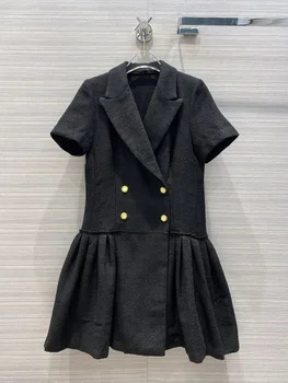 

Luxury Brand Black Mini dress 2020 autumn women suit dress French elegant casual Slim woven flower soft nylon Short suit dresses