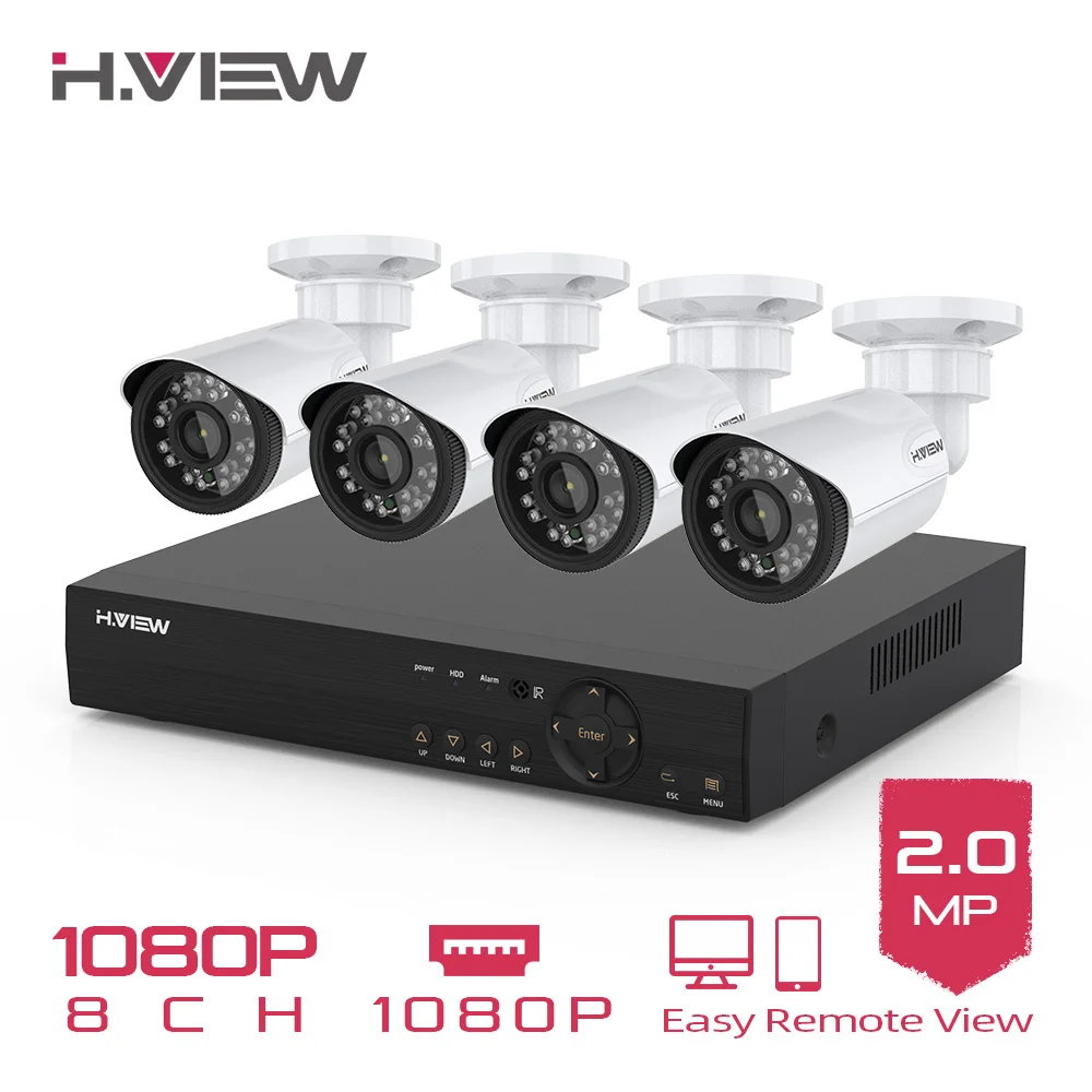 H.VIEW 8CH 1080P Video Surveillance Kit Camera Video Surveillance Outdoor CCTV Camera Security System Kit CCTV System for Home