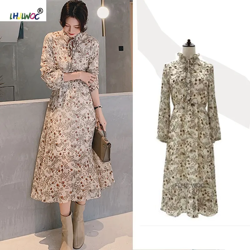 Comprar Vestidos de la camisa de La pajarita lindo dulce de las mujeres de la manera del vestido de la vendimia de la gasa Floral de la señora del temperamento ocasional de la fecha 9329