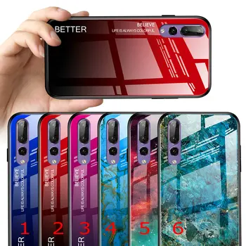 

200pcs/lot Dual Color Anti-Scratch Glossy Marble Gradient Tempered Glass Case For Huawei P20 lite p20 pro P20 nova 3e