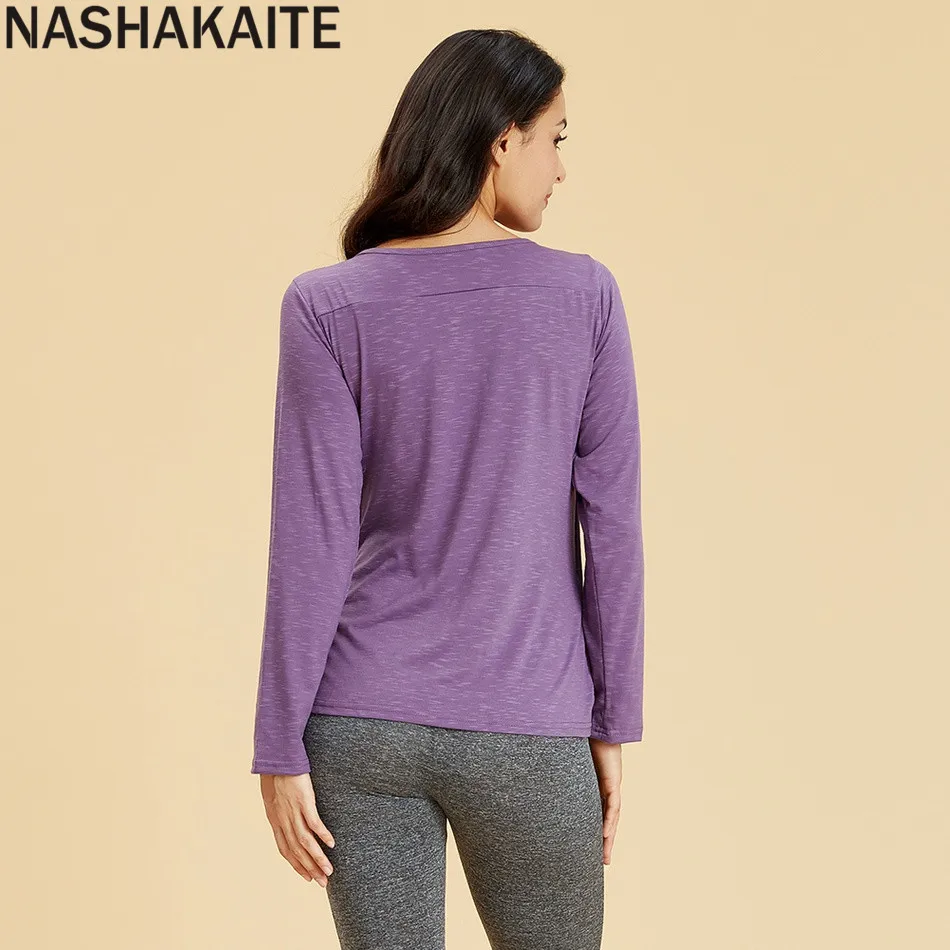 NASHAKAITE, топы для беременных, одноцветные, трендовые, асимметричные, для беременных, с длинным рукавом, для кормления грудью, Футболка для беременных женщин