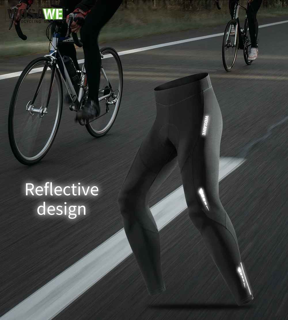 WOSAWE Cycling Pants Winter Fleece Thermal Bicycle Tights Men Cycling Pants Windproof Bike Reflective Gel Padded Long Trousers