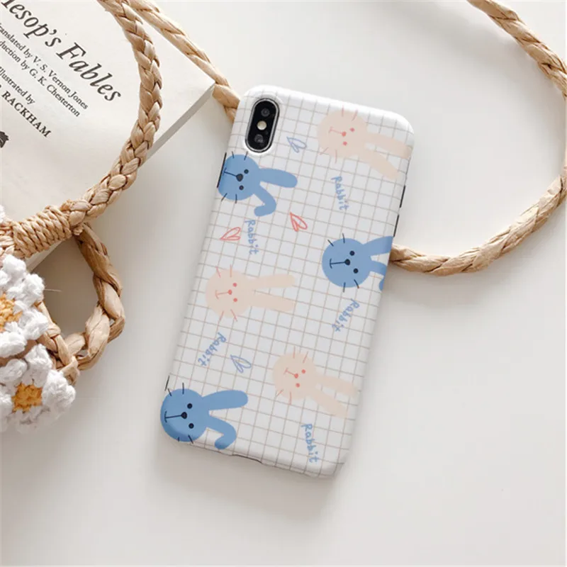 For iPhone 7plus case Retro Simple lattice Cartoon rabbit cute Phone case for coque iPhone 7 7 Plus 6 8 6s Plus X XR xs max case