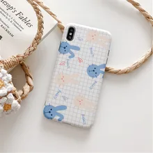 For iPhone 7plus case Retro Simple lattice Cartoon rabbit cute Phone case for coque iPhone 7 7 Plus 6 8 6s Plus X XR xs max case