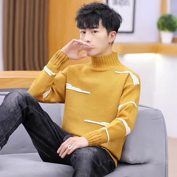 

Half of new fund of 2019 autumn high collar color matching sweater youth leisure pullovers autumn fashion