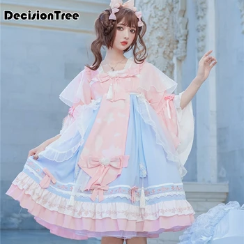 

2020 chinese style princess tea party sweet lolita dress vintage lace bowknot o neck cute printing victorian dress kawaii girl