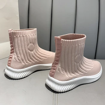 

Women Sock Boots 2020 Chunky Ankle Boots Fashion Platform Boots Brand Woman Stretch Fabric Sneakers Casual Shoes Ladies Size 41