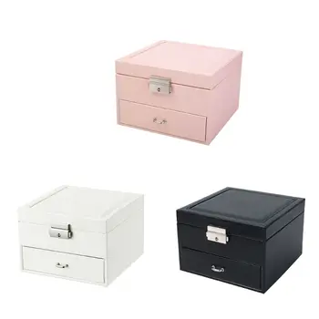 

Jewelry Box Leather Simple Double Jewelry Storage Box Earring Ring Creative