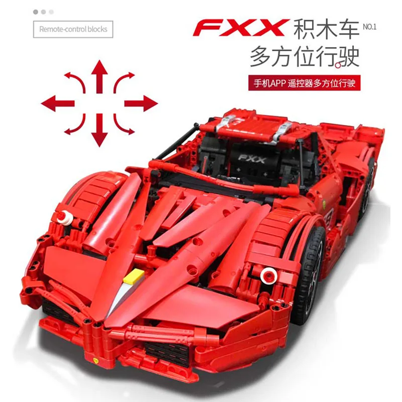 

Yuxing 13085 Science And Technology Series FXX Red Sports Car Mobile Phone APP Electric Remote Control Children Assembled Buildi