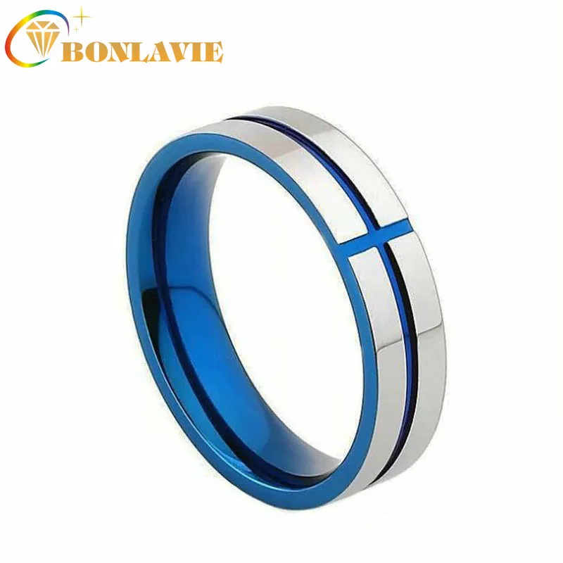 6 Mm Stainless Steel Couple Ring Europe and The United States Fashion Titanium Blue Gold Glossy Party Men Rings | Украшения и