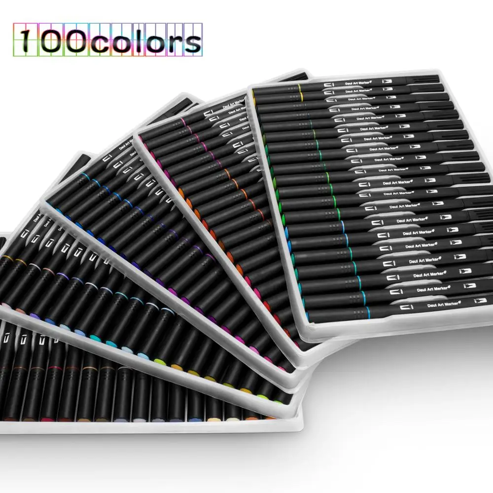 Preise 48 60 72 100 Farbe Aquarell Marker für Zeichnung Malerei Set Professionelle Wasser Färbung Pinsel Pen Set Dual Tip für Schule