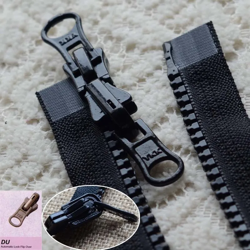 

2 pcs/lot Long resin Ykk Zipper Black Rotary Slider Pull Two-way Fastener Double-open End Double-side Jacket Sewing Accessories