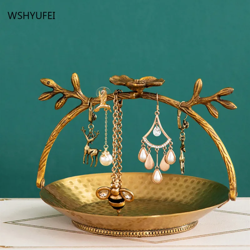 

Retro light Luxury Brass Carving Plum blossom storage tray cake dessert breakfast jewelry tray desktop bathroom placement