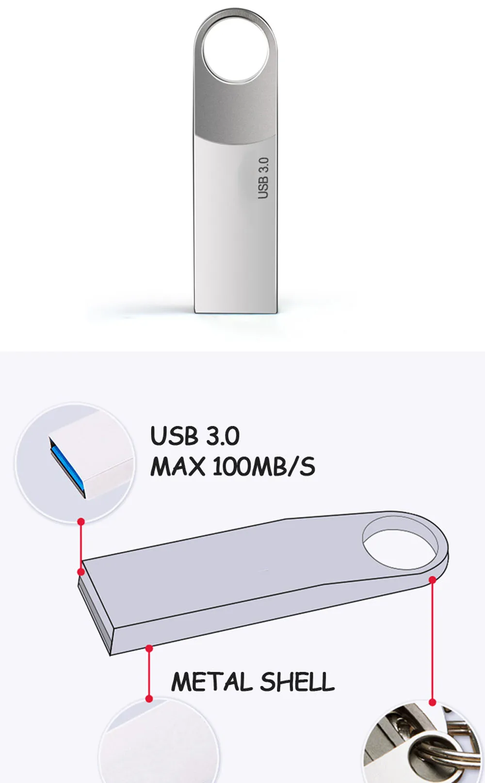 10PCS High Speed USB 3,0 Flash Laufwerke 8GB 16GB Metall Memory Stick Pen Drive 32GB 64GB 128GB Memoria USB Sticks – Detail 2