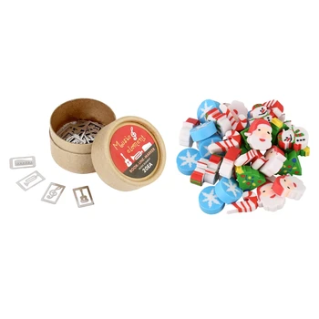 

1 Box Silver 4 Style Metal Markers Keepsakes with Box & 35 Pcs Eraser Christmas Snowflake Christmas Advent Calendar Gift