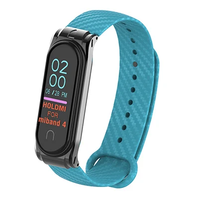 Hangrui mi Band 4 силиконовый чехол из углеродного волокна для Xiaomi mi band 4 ремешок металлический каркас браслет mi band 3 ремешок из нержавеющей стали - Цвет: Sky blue strap