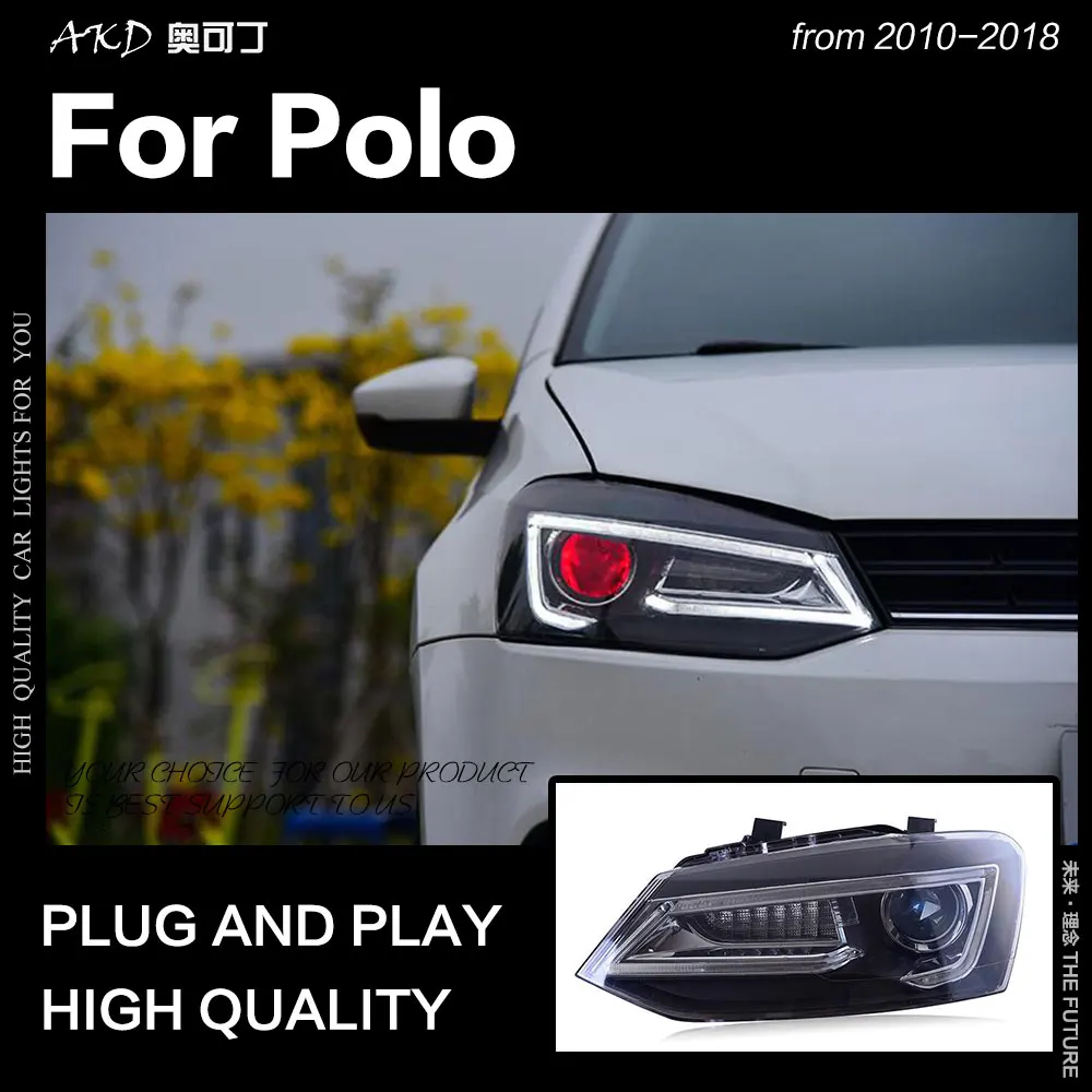 АКД стайлинга автомобилей для VW Polo фары 2010 2018 Vento светодиодный налобный фонарь DRL