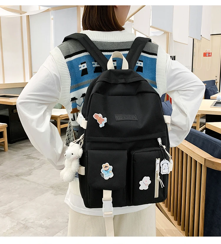 NEW 5 Piece Set backpacks fashion canvas kawaii female Korean Shoulder bag Casual College Students backpack School bag for girl