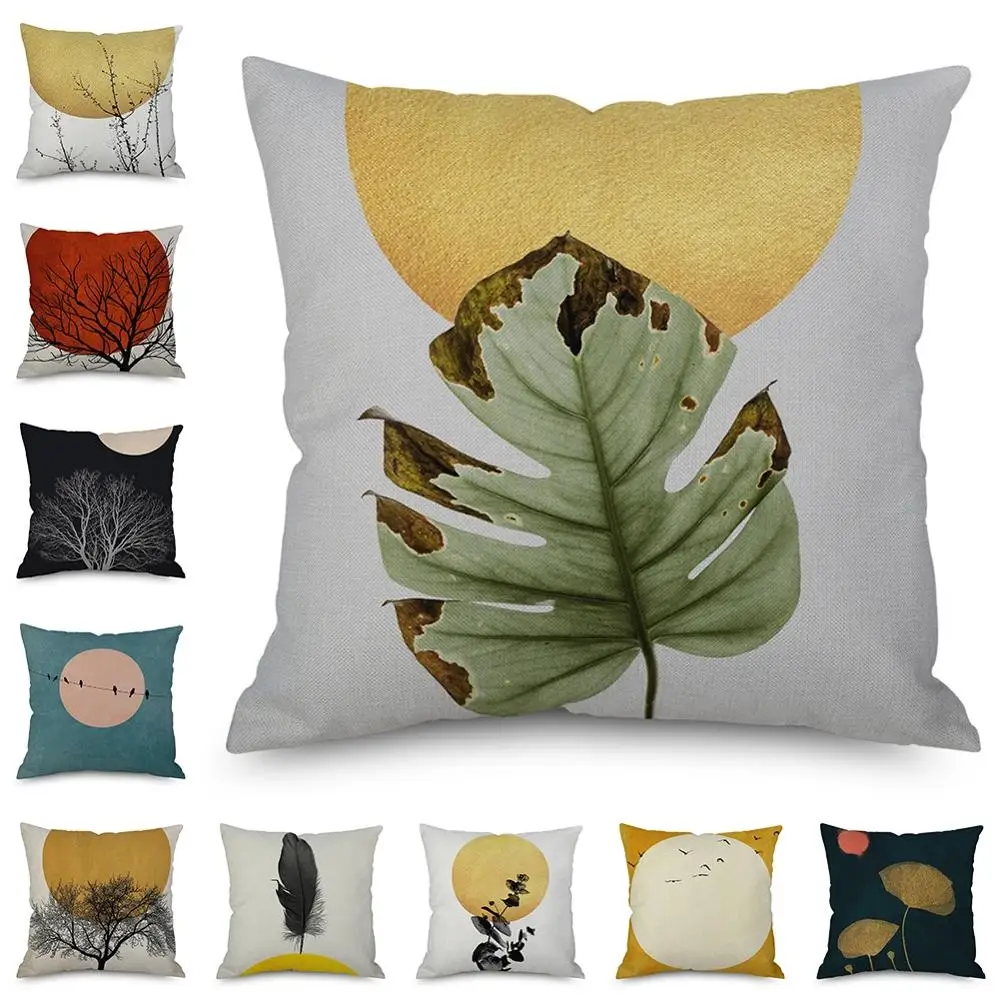 

18" Plant Landscape Linen Pillow Case Sofa Home Office Bedroom Seat Soft Cushion Cover Home Decor Square Pillowcase