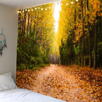 

3d digital printed wall hanging home decoration tapestry in the path among natural woods