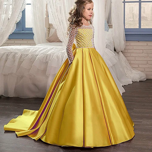 Aibaowedding/Нарядные Платья с цветочным узором для девочек драпированное платье с длинными рукавами для первого причастия розовые фатиновые Бальные платья для детей, блестящие, от 0 до 12 лет - Цвет: colo109
