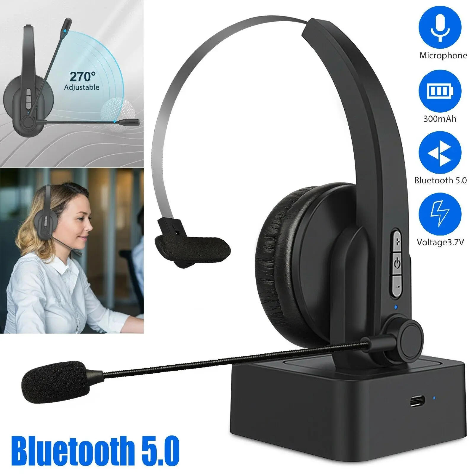 Wireless Bluetooth Headset For Trucker Driving Office Headphone Noise
