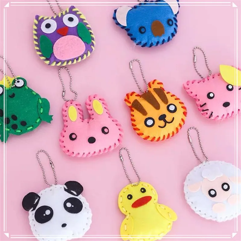 10Pcs/lot Handcraft Toys for Children Non-woven Fabric DIY Handmade Pink Bag Keychain Ornaments Arts Crafts Kits Creative Toy