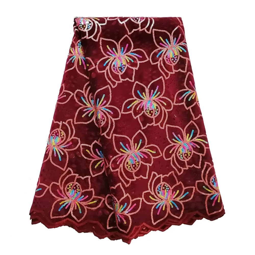 

High quality wine lace fabric for dresses 5 yards sequence lace fabric multicolor laser cut velvet lace fabric drop shipping