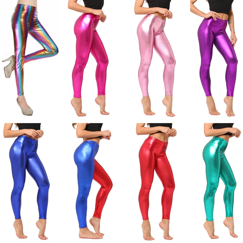 

FroMoaSa Faux Leather Multi-code Leggings Metal Faux Leather Candy Multicolor Leather Pants Plus Size Leggings