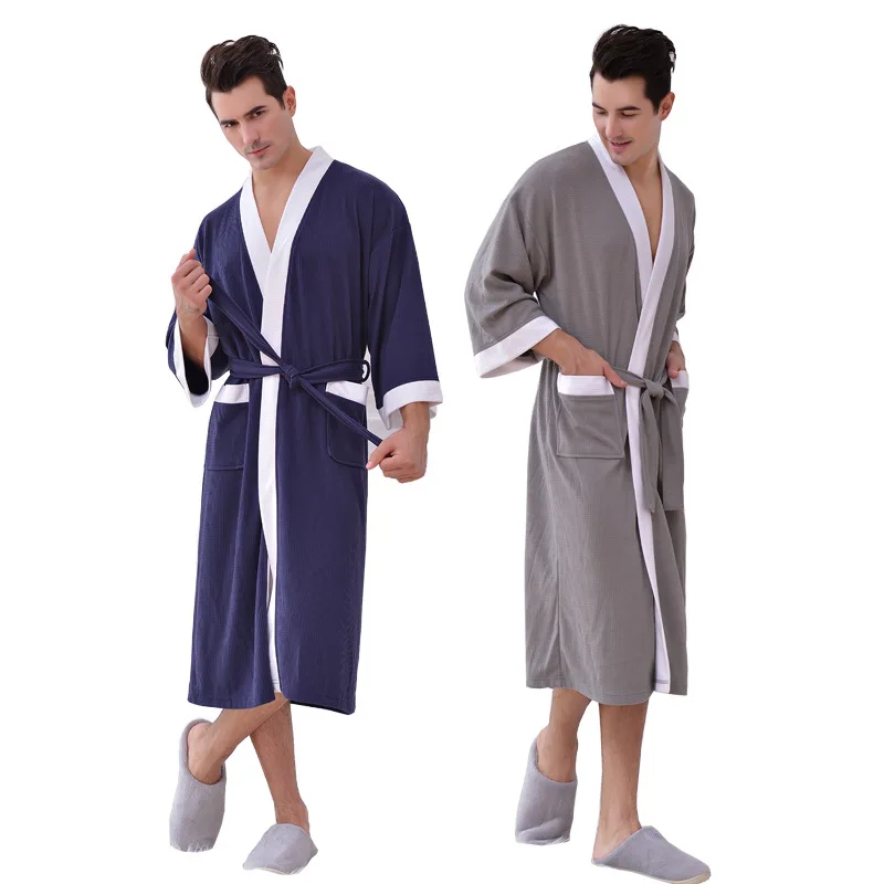 

Men Summer Bathrobe Robe Male Men Nightwear Breathable Half Sleeves Bathrobe Splicing Home Clothes Robe Coat