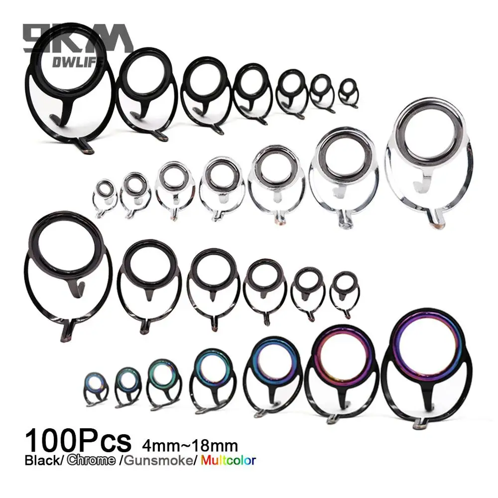 

Fishing Rod Repair Kit 100Pcs Fishing Rod Guides Stainless Steel Ceramics Eye Rings Line 4~18mm Freshwater Saltwater Mixed Size