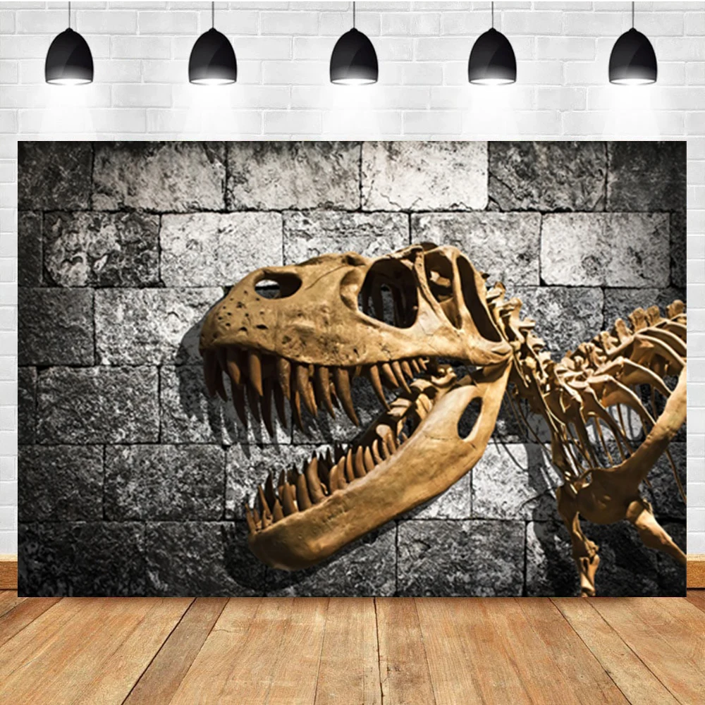 

LaeaccoDinosaur Fossil Photography Background Photocall Gray Brick Wall Room Decor Birthday Portrait Photographic Photo Backdrop