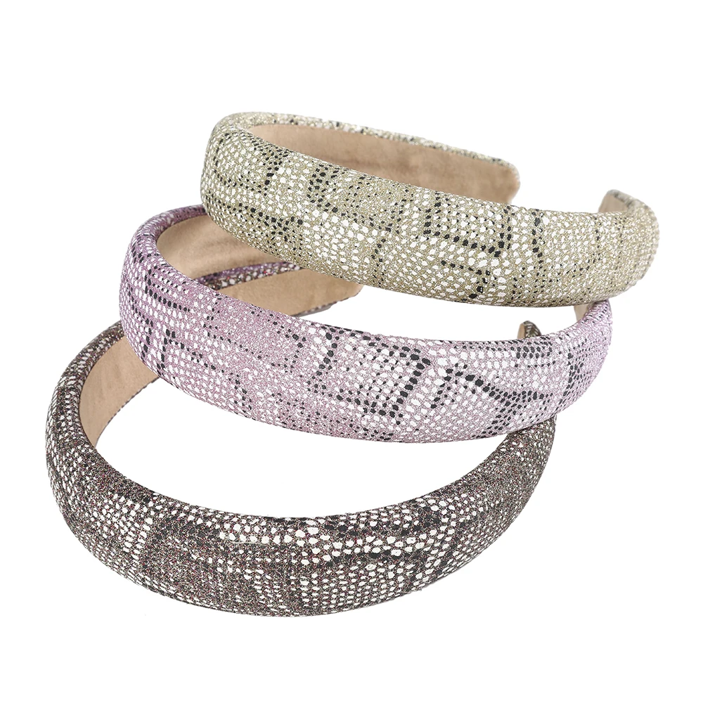 

New Fashion Leather Colorful Headbands Snake Print Women vintage Bezel Hair Accessories Sponge Hairbands Wide Padded Hair Hoops
