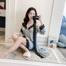 Женская ночная рубашка кимоно из вискозы, халат, платье, сексуальное свадебное платье невесты, платье для невесты, кружевная облегающая Пижама, размер M L XL