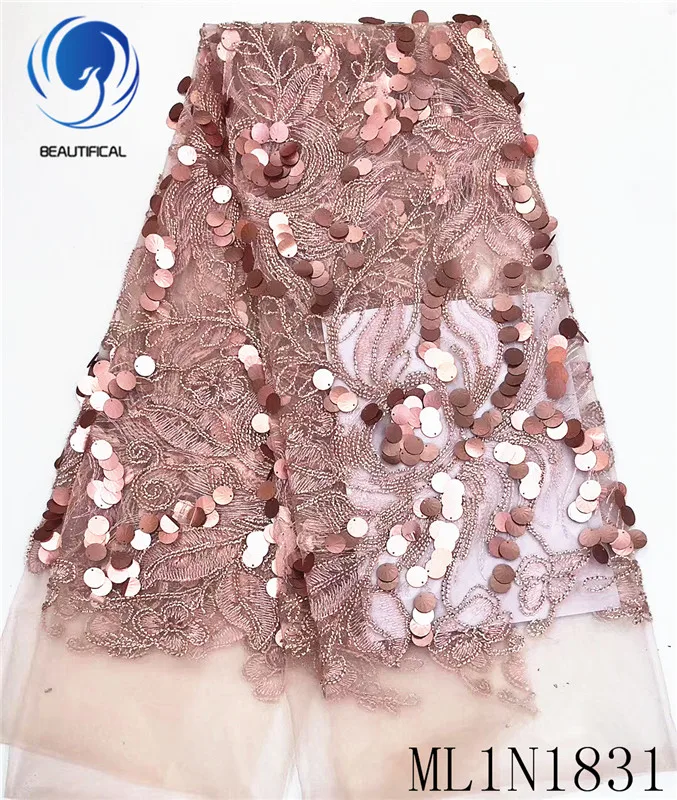 

BEAUTIFICAL African lace fabrics Fashion style nigerian net lace with sequins 5yards embroidery lace fabric for dress ML1N1831