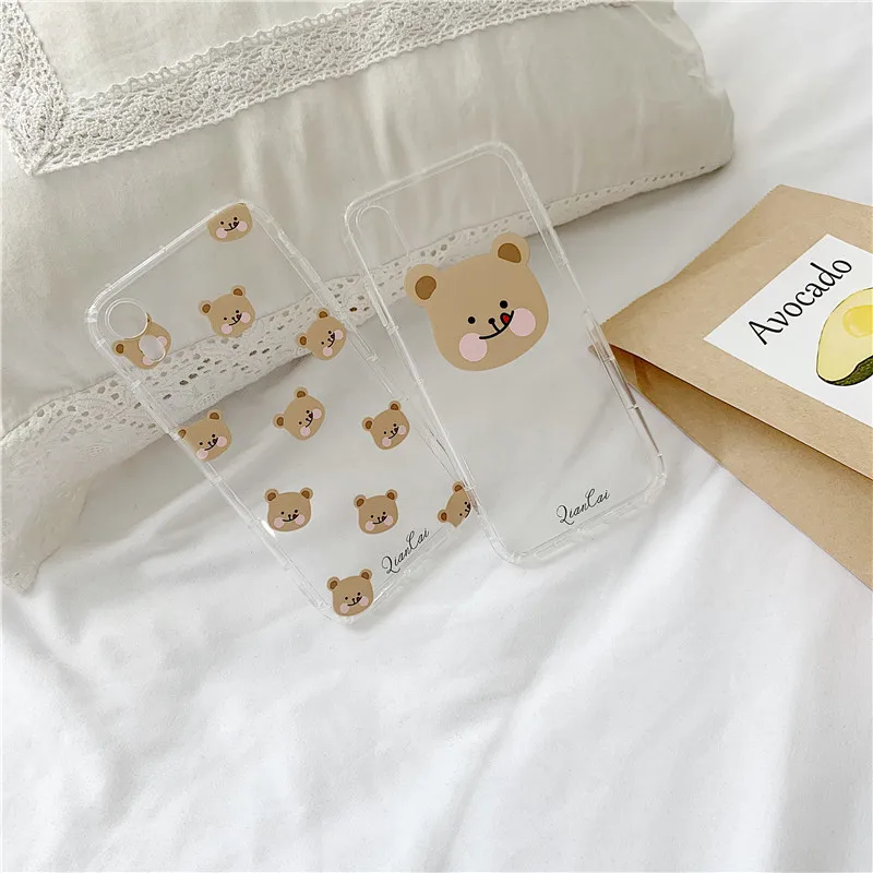INS Cute cartoon simple tongue bear phone case For iphone Xs MAX XR X 6 6s 7 8 plus funny couple Transparent soft TPU back Cover