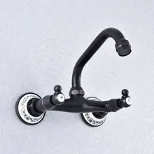 Kitchen Wet Bar Bathroom Vessel Sink Faucet Black Oil Rubbed Brass Wall Mounted Swivel Spout Mixer Tap Dual Handles msf730