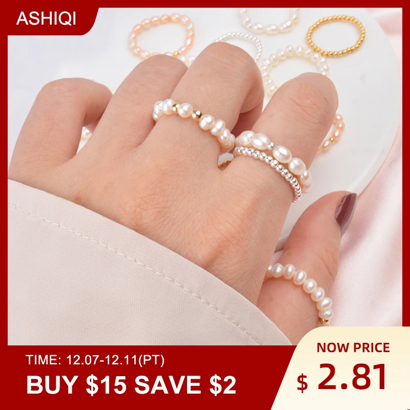 

ASHIQI Fashion 3-4mm Mini Small Natural Freshwater Pearl Couple Rings for Women Real 925 Sterling Silver Jewelry for Women Gift