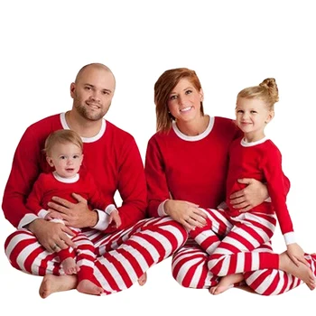 

European and American Christmas Parent-child Homewear Pajamas Set Red and White Striped Children Christmas Costume
