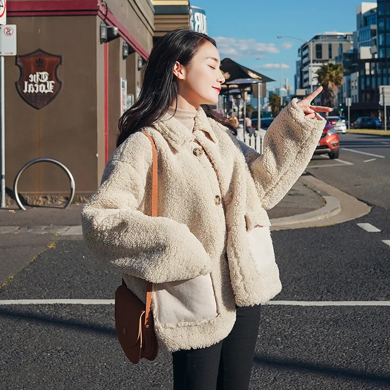 

Coat Women's Spring And Autumn 2020 Spring Clothing New Style Korean-style Loose-Fit Short Tops Lambs Wool Versatile Very Fairy