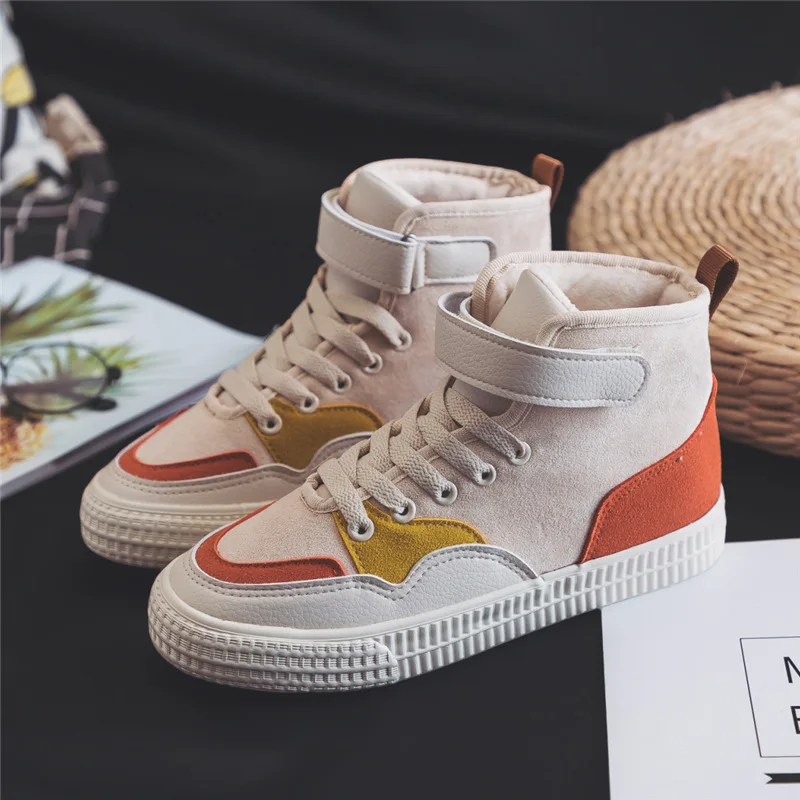 

Winter Shoes Women Fur Lined Girls Warm comfort Sneakers Plush Inside lace up high Top Suede winter girl shoes size 40 8J52