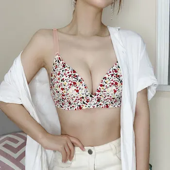 

Sexy Women's Underwear Seamless Beauty Back Simple Floral Ladies Bra Ring Thin Section Gathered Adjustable Bra Hot #