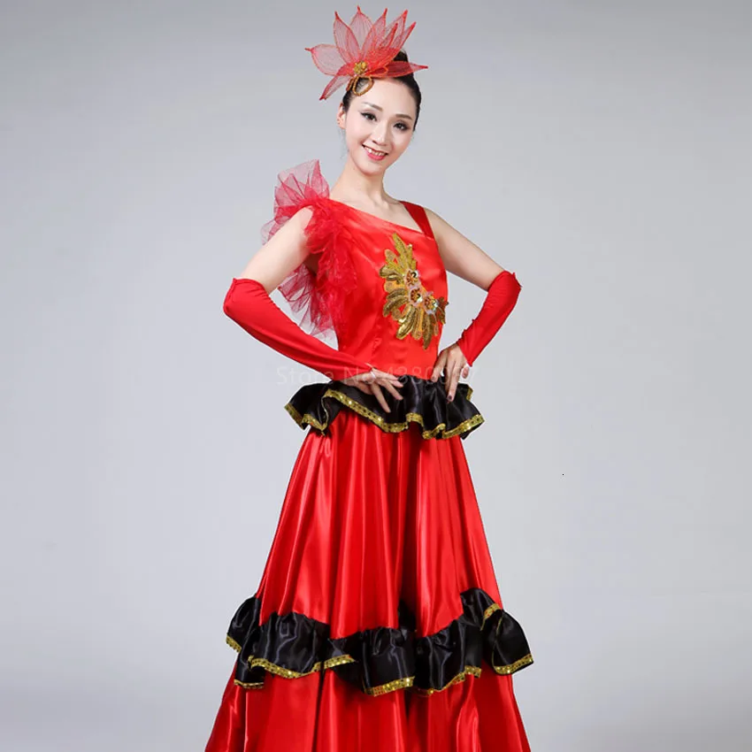 180-720 Degree Adult Female Dress Red Long Flamenco Skirt Performance Spanish Bullfighting Dance Big Swing Skirt Costumes
