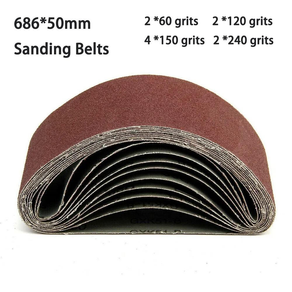 10pcs Sanding Belts 50x686mm Mixed 40/60/120/150/180/240/320/400/600