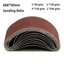Bandes abrasives 50x686mm, 10 pièces, grain mixte 40/60/120/150/180/240/320/400/600/800/1000