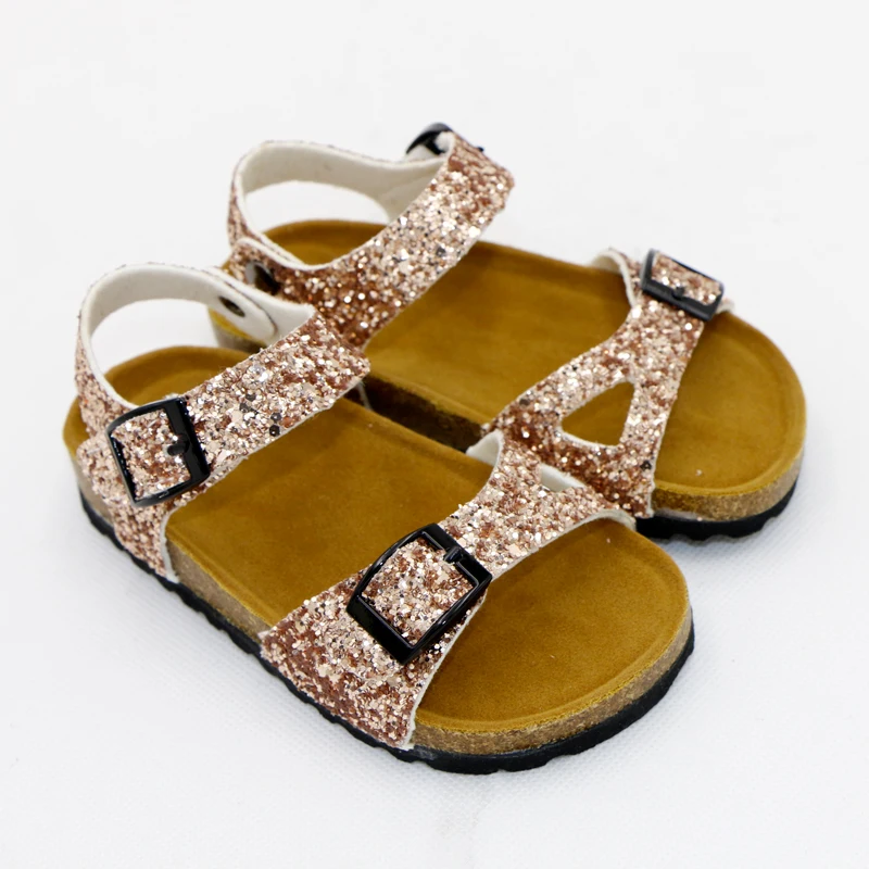 Shining Summer Kids Shoes Corks 2020 Fashion Leathers Sweet Children Sandals For Girls Toddler Baby Metallic Shoes Glitter Sandal for girl