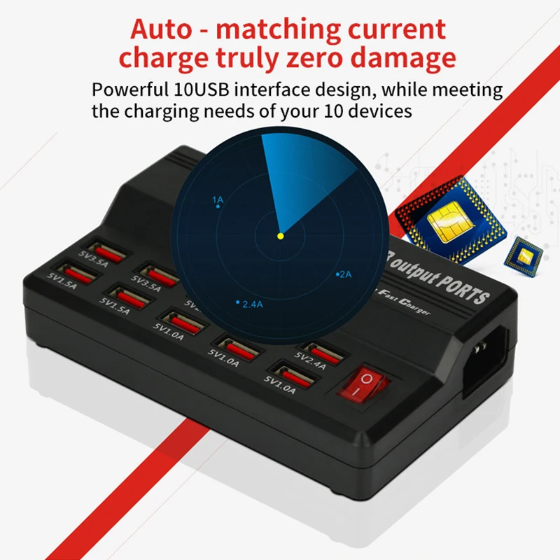 10 USB мощность быстрая зарядная станция многопортовое зарядное устройство для IPhone 7 5 5S 6 6S Plus Ipad LG samsung huawei адаптер переменного тока зарядное устройство розетка