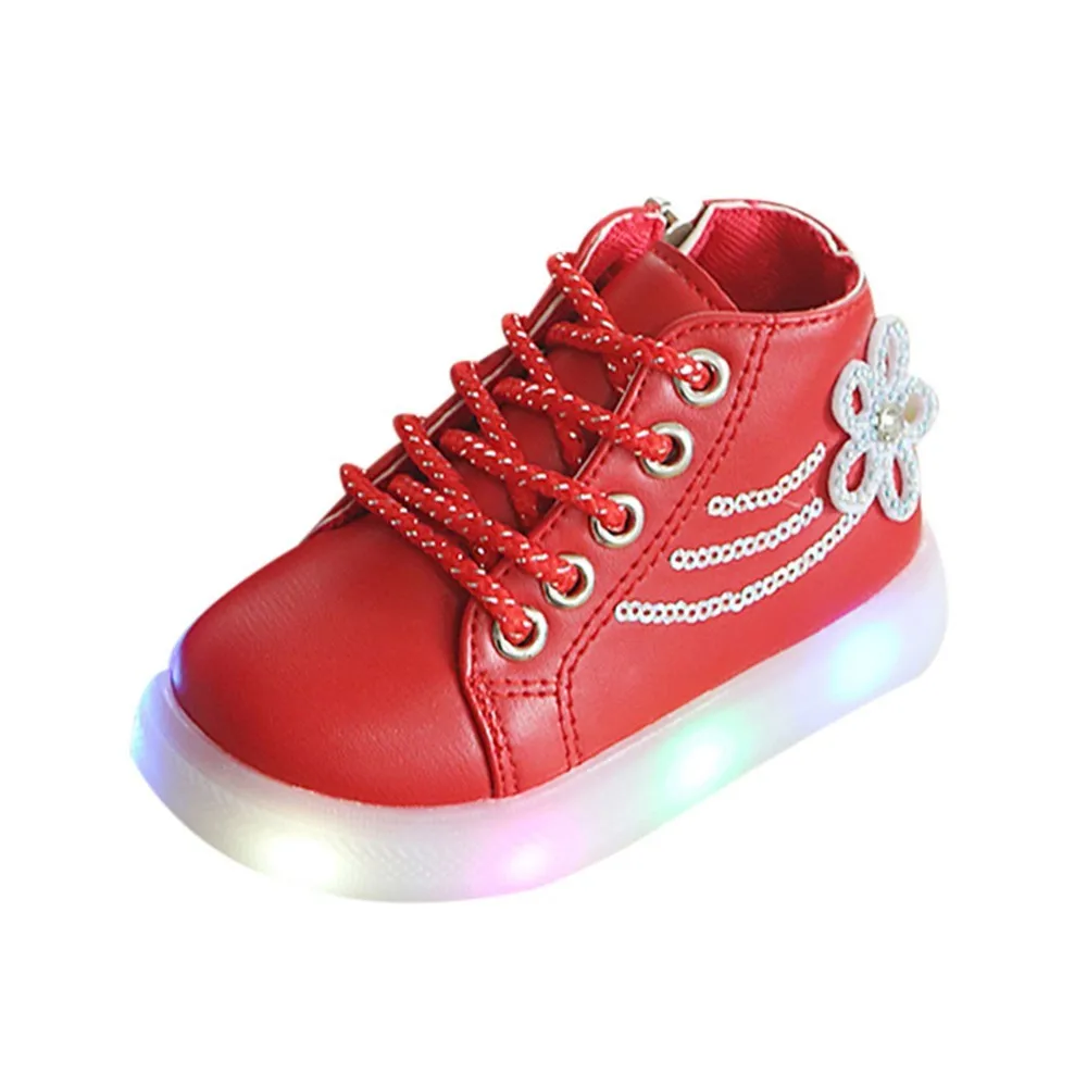 Зимняя детская обувь для маленьких девочек с цветочным рисунком и кристаллами; Светодиодный светильник; Светящиеся спортивные ботинки для бега; уличные кроссовки; Sapato Infantil; детская обувь - Цвет: C