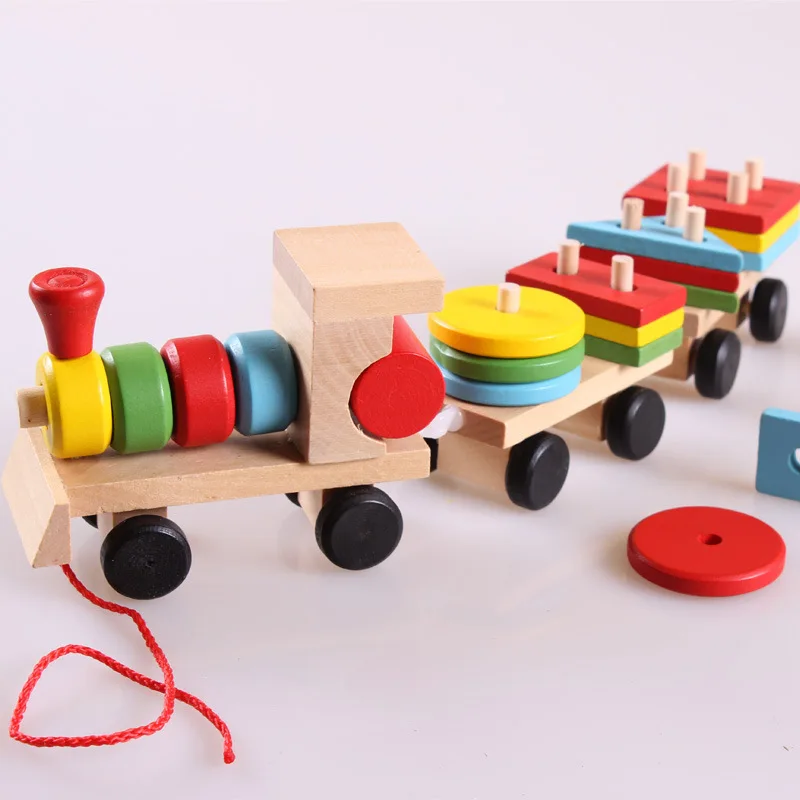 

Drag Three-section Small Train Wooden Educational Disassembly Nut Combination Shape Matching Early Education Toy